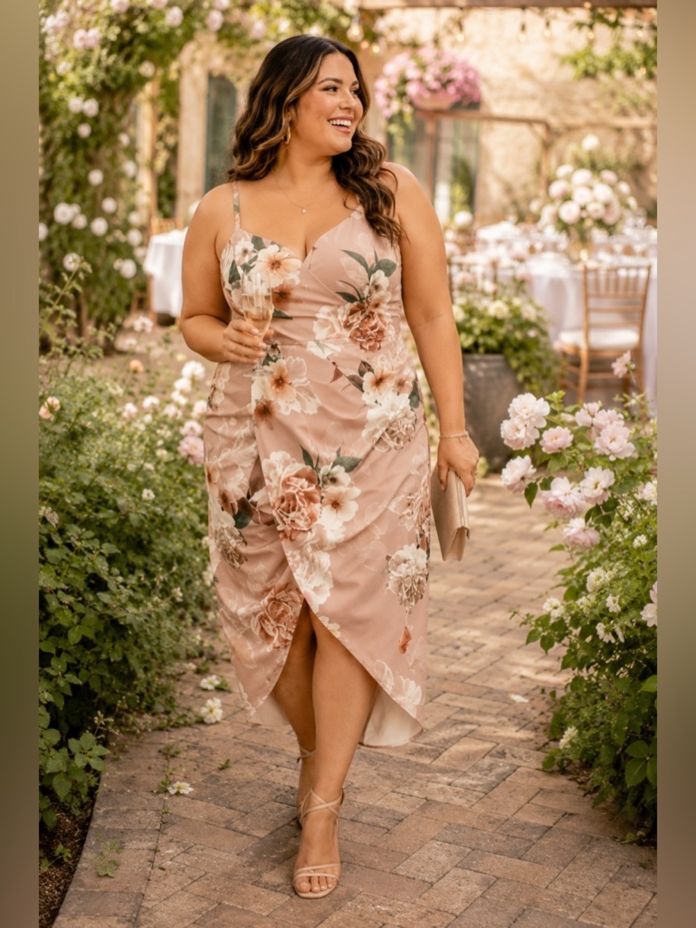 City Chic Blush Floral Tulip Wrap Midi Dress Wedding Guest Sz 18